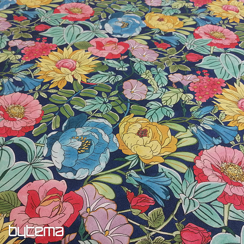 Tissu décoratif FLEURS D&#39;ÉTÉ - BLEU