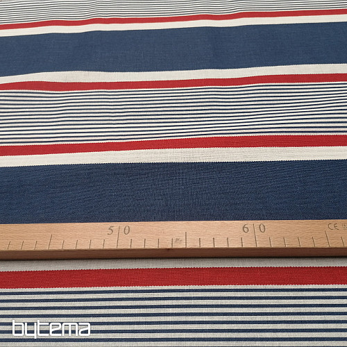 Tissu coton Rayure bleu-rouge