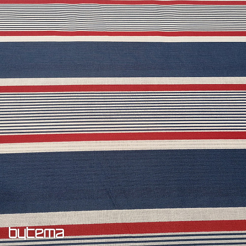 Tissu coton Rayure bleu-rouge