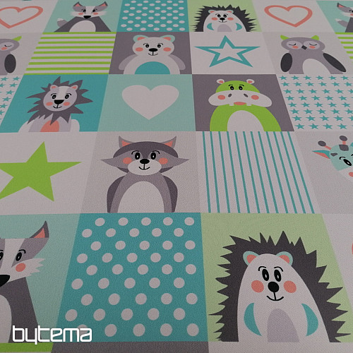 Tissu déco BLACK-OUT Animaux turquoise