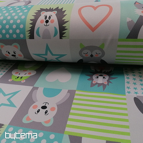 Tissu déco BLACK-OUT Animaux turquoise