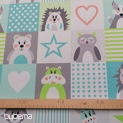 Tissu déco BLACK-OUT Animaux turquoise