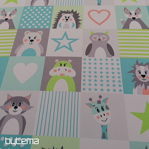 Tissu déco BLACK-OUT Animaux turquoise