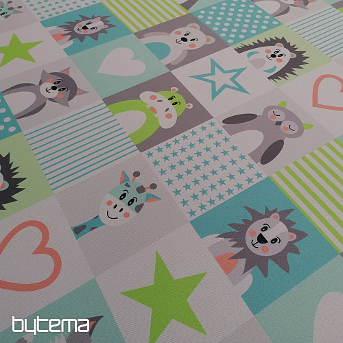 Tissu déco BLACK-OUT Animaux turquoise