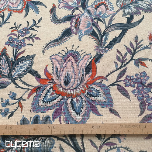 Tissu déco GRANDE FLEUR BLEUE