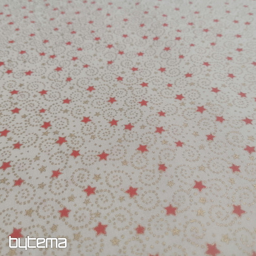 Tissu de Noël en coton crème avec des mini étoiles