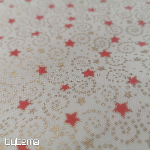 Tissu de Noël en coton crème avec des mini étoiles