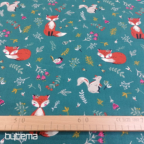 Tissu coton renard et écureuil