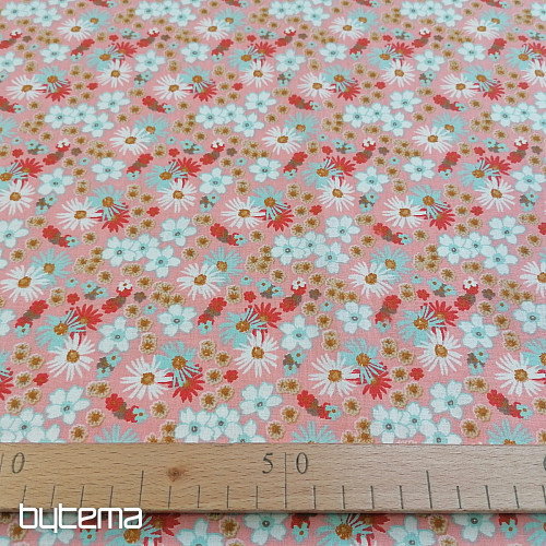 Tissu coton ZINIA fleurs de pêche