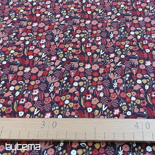 Tissu coton AXEA fleurs marron-violet
