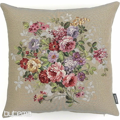 Housse de coussin tapisserie FLEUR BEIGE