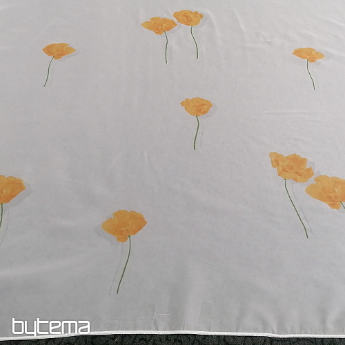 Rideau voilage blanc - coquelicots orange