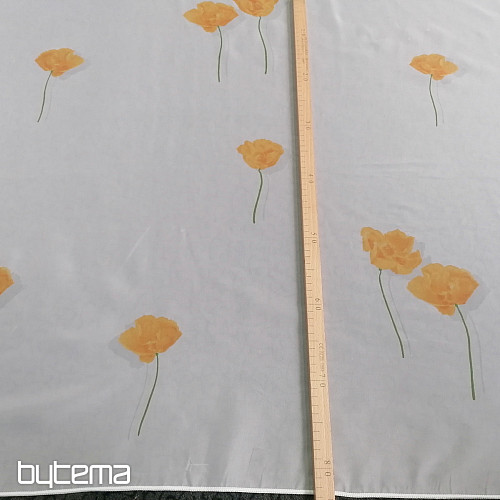 Rideau voilage blanc - coquelicots orange