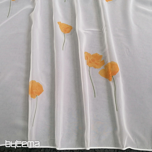 Rideau voilage blanc - coquelicots orange