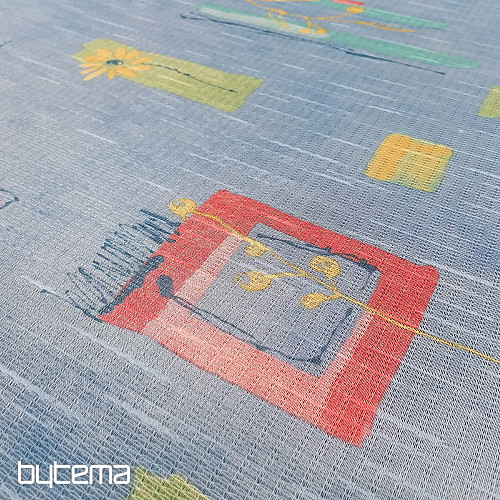 Rideau dense bleu avec fleurs et feuilles 155 cm