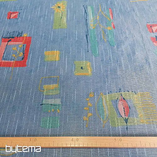 Rideau dense bleu avec fleurs et feuilles 155 cm