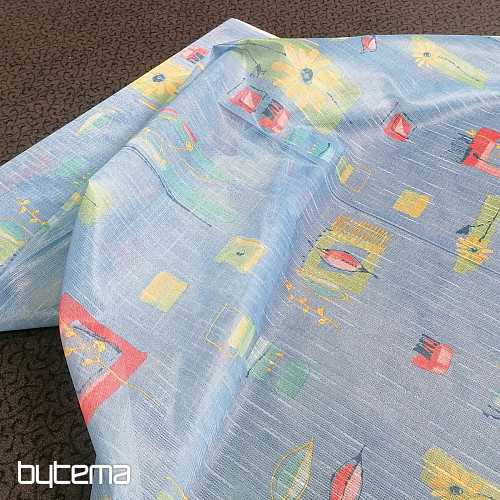 Rideau dense bleu avec fleurs et feuilles 155 cm