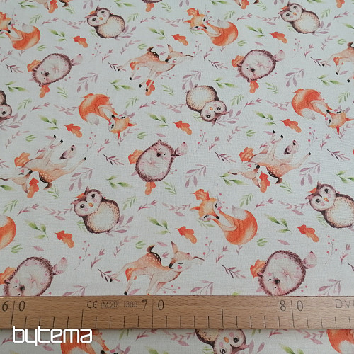 Tissu en coton Hiboux et cerfs