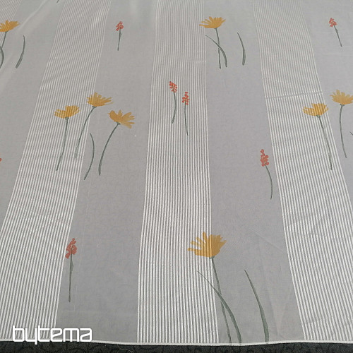 Rideau en voile rayures blanches avec fleurs 829291/05