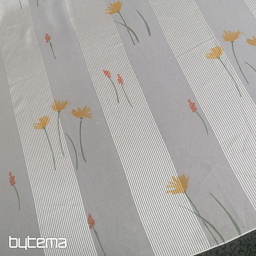 Rideau en voile rayures blanches avec fleurs 829291/05