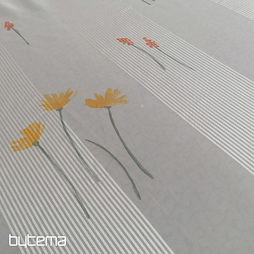 Rideau en voile rayures blanches avec fleurs 829291/05