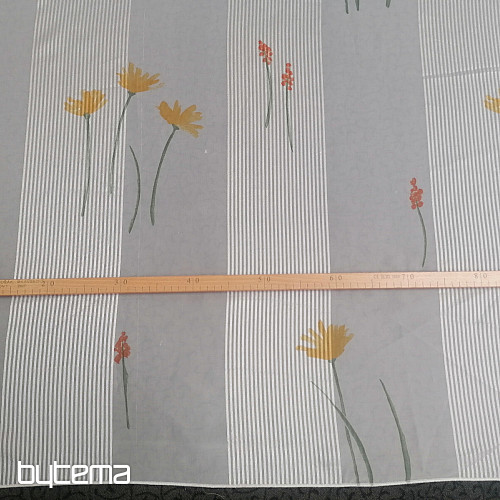 Rideau en voile rayures blanches avec fleurs 829291/05