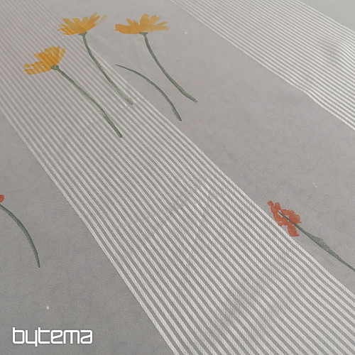 Rideau en voile rayures blanches avec fleurs 829291/05