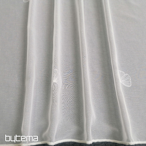 Rideau brodé de luxe GERSTER Feuilles de Ginko 11758 blanc