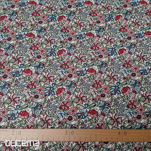 Tissu coton Fleurs Apoléna rose-bleu