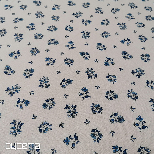 Tissu coton MAJOLIKA fleur bleue