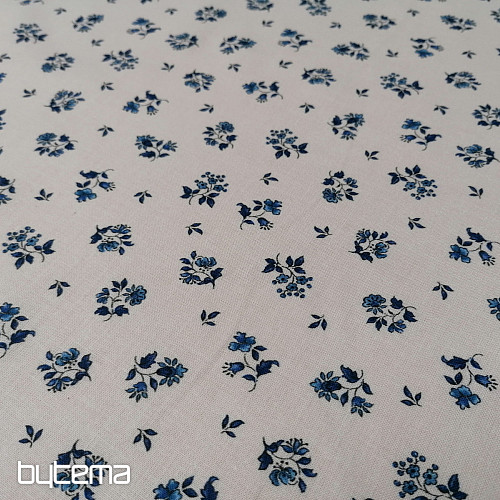 Tissu coton MAJOLIKA fleur bleue
