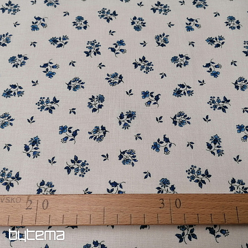 Tissu coton MAJOLIKA fleur bleue