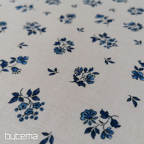 Tissu coton MAJOLIKA fleur bleue