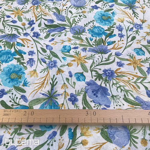 Tissu déco CLARA fleurs turquoise