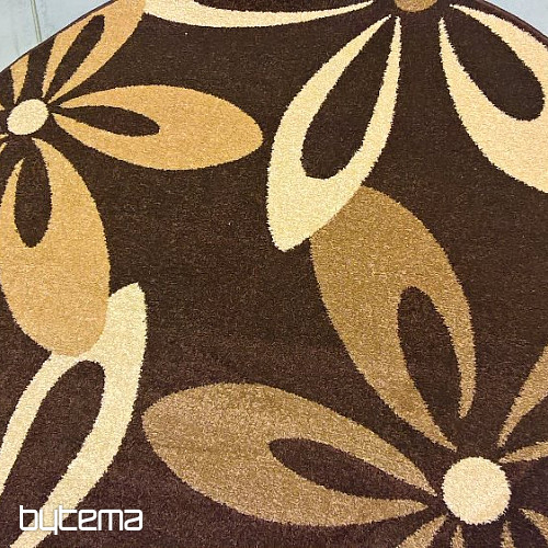 Tapis rond KARMEL fleurs marron