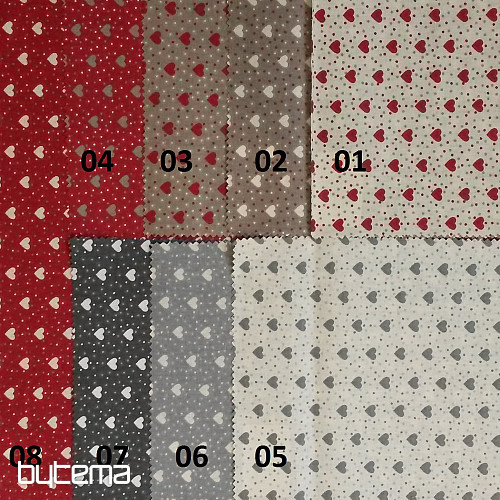 Tissu coton MINI HEART 04 rouge, coeur gris