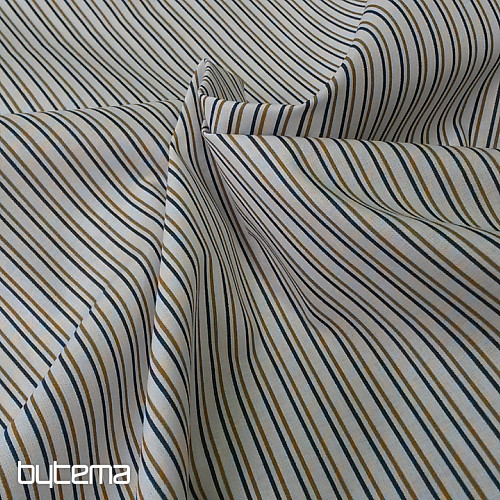 Tissu coton STRIPE bleu-moutarde