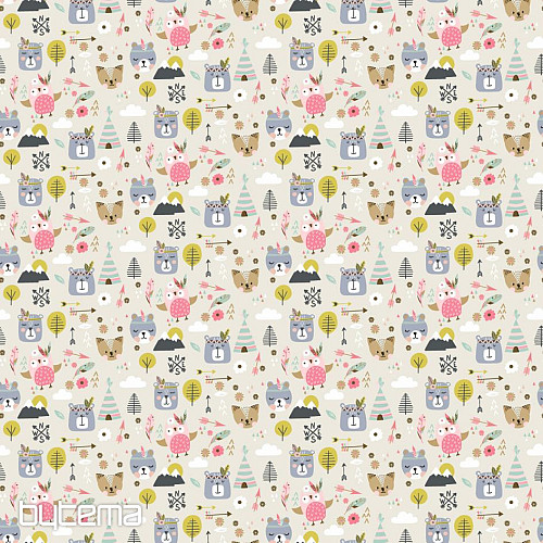 Satin de coton pour enfants ANIMAUX DE LA FORÊT numérique